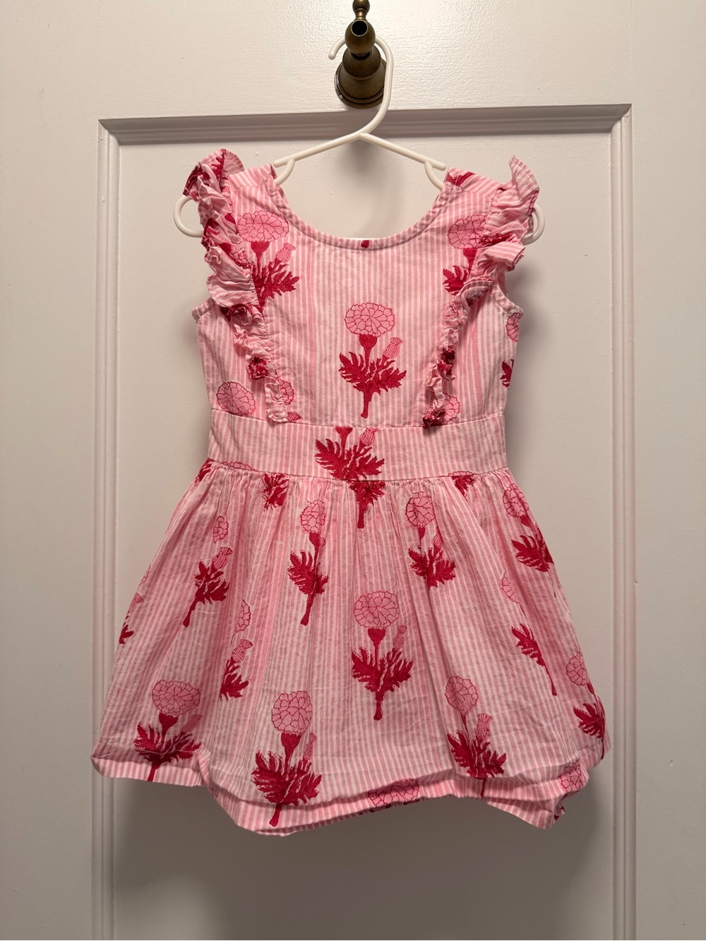 Roller Rabbit Pink and Red Floral Ruffle-Trim Dress